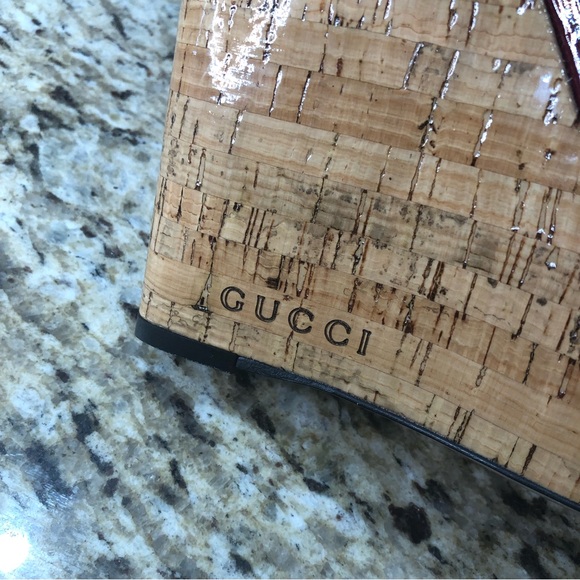 Gucci Alice Red Patent Leather Knot Strappy Platform Cork Sandal Wedges 40 - Picture 12 of 13